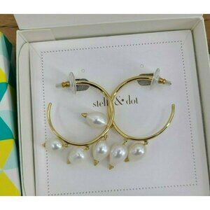 New Rebecca Minkoff x Stella & Dot Natriella Pearl Hoops Earrings Gold